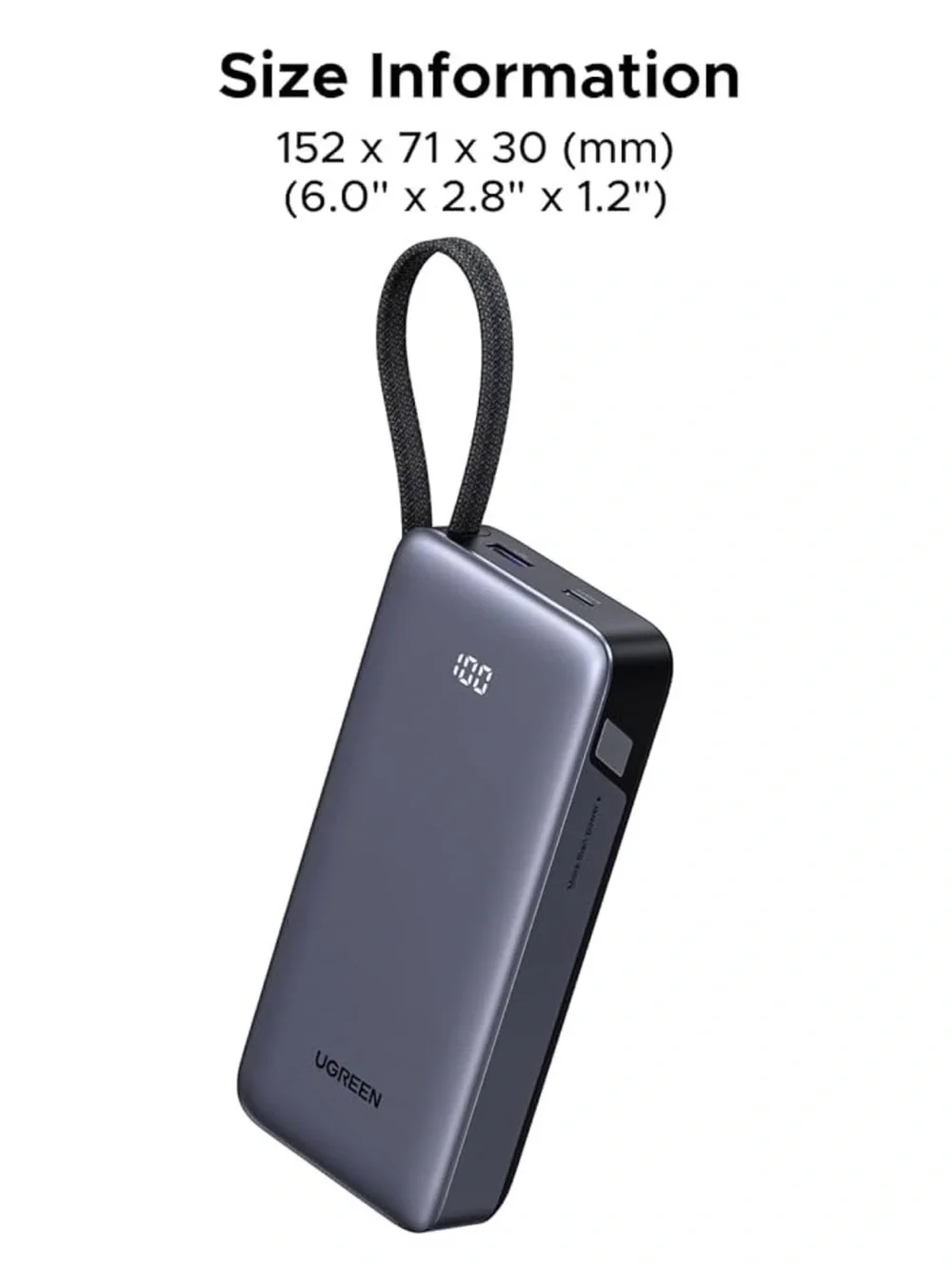 UGREEN Nexode Power Bank 20000mAh 45W Builtin Cable Fast Charging Port. Charger
